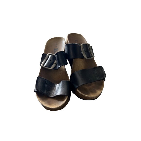 Browns Womens Black Leather Strap Comfort Wedge Sandals Size 6 - Picture 2 of 7